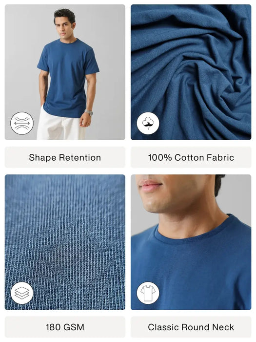 Men Midnight Blue Round Neck T-shirt