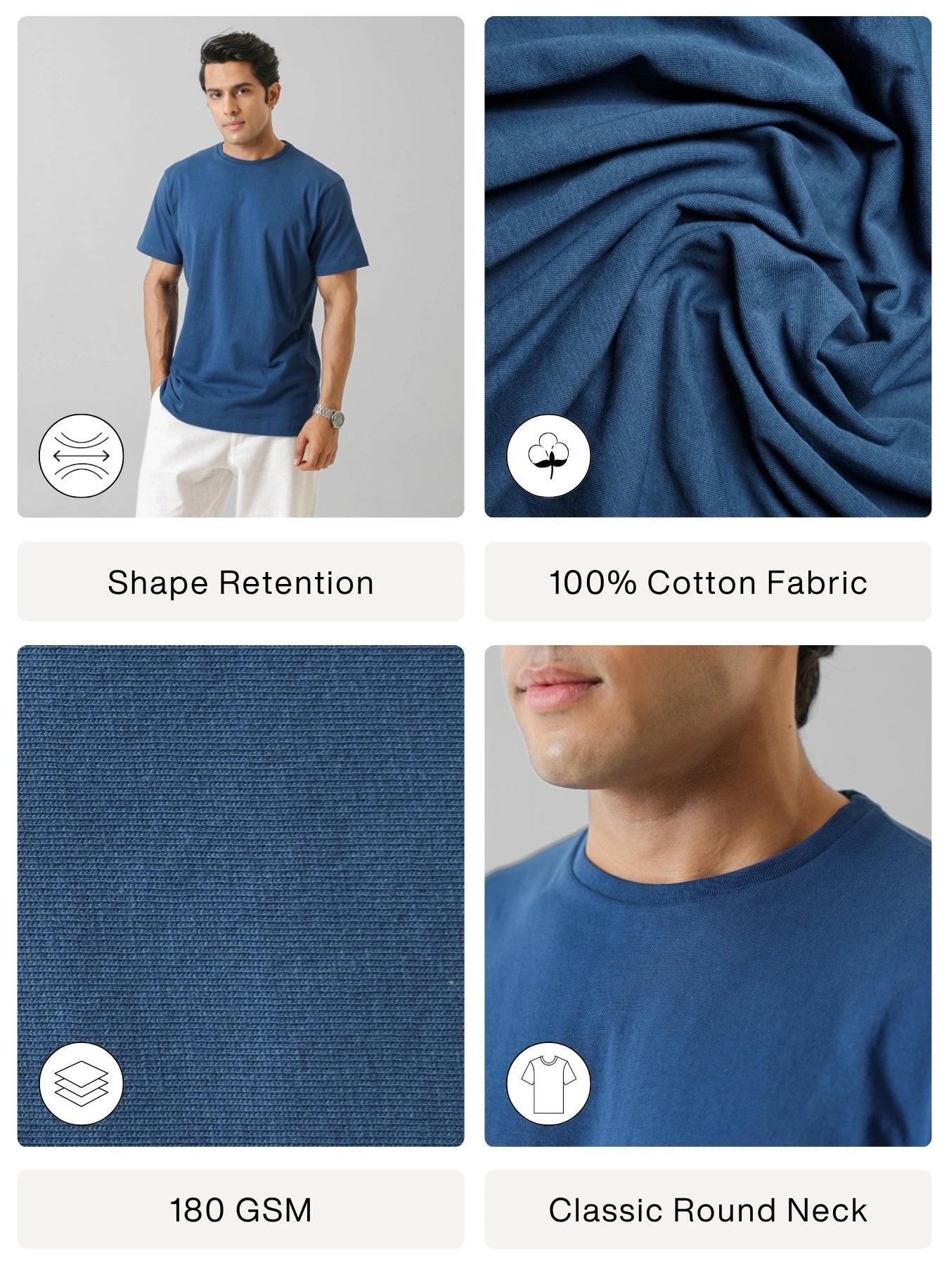 Men Midnight Blue Round Neck T-shirt