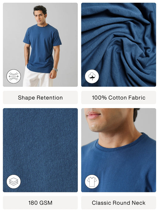 Men Midnight Blue Round Neck T-shirt