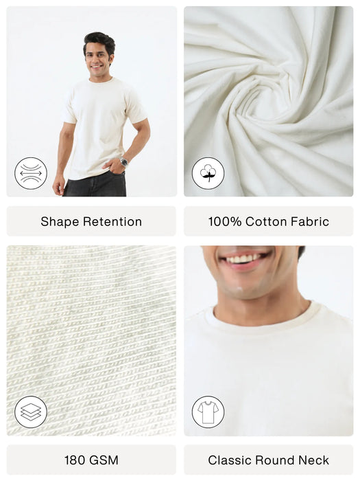 Men Off White Round Neck T-shirt