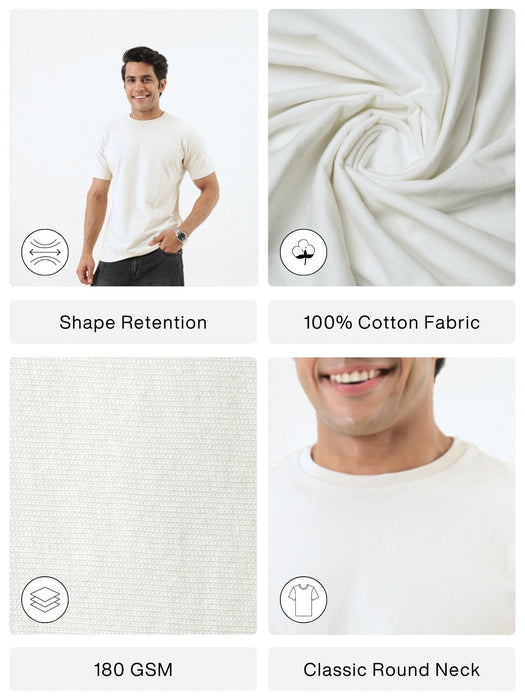 Men Off White Round Neck T-shirt