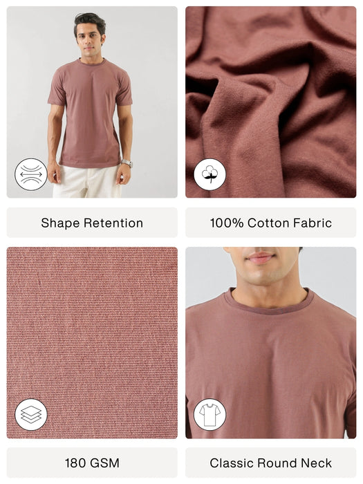 Men Rose Taupe Round Neck T-shirt