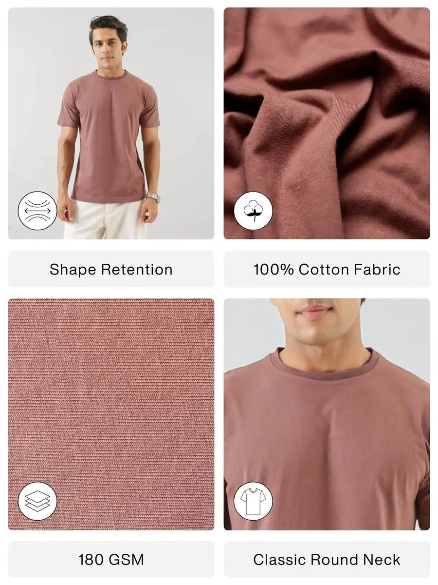 Men Rose Taupe Round Neck T-shirt
