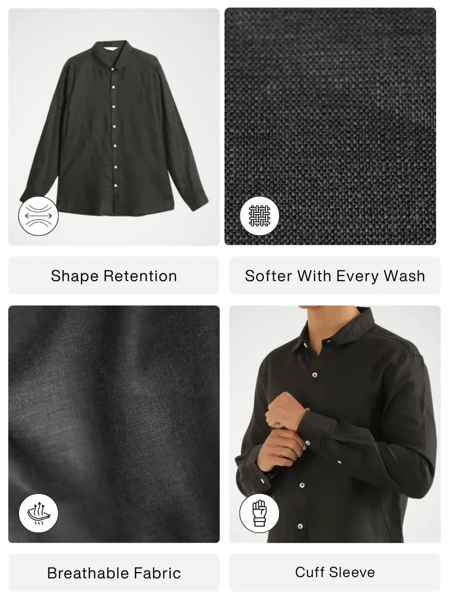 Men Black Pure Linen Full Sleeve Shirt