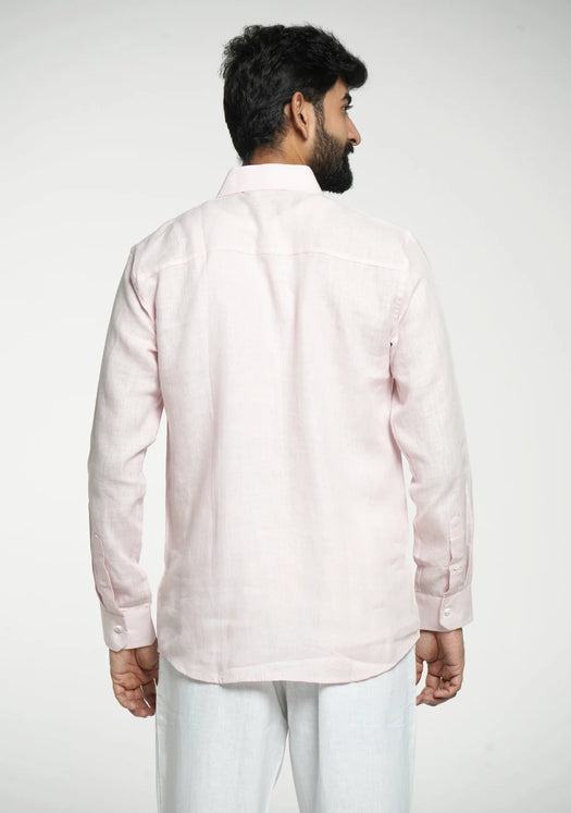 Men Blush Pink Pure Linen Full Sleeve Shirt