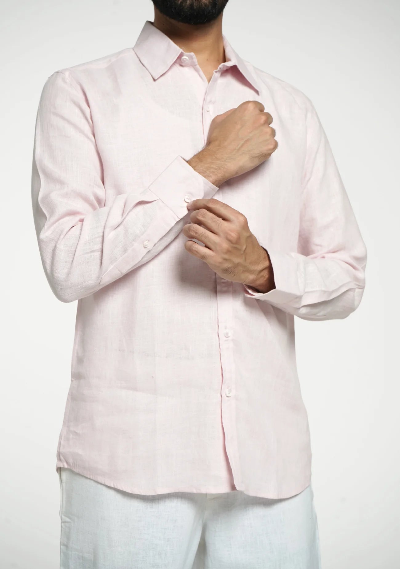 Men Blush Pink Pure Linen Full Sleeve Shirt