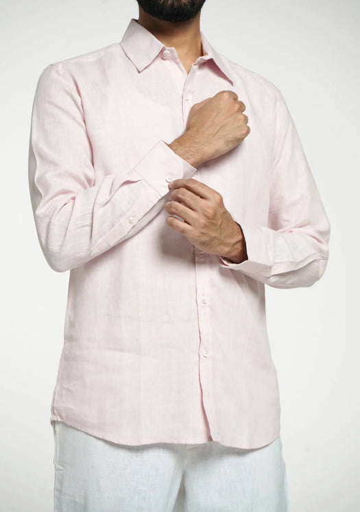 Men Blush Pink Pure Linen Full Sleeve Shirt