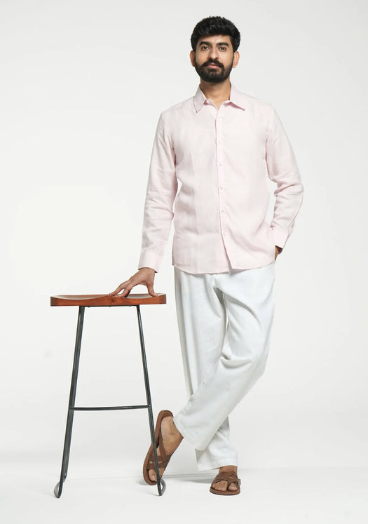 Men Blush Pink Pure Linen Full Sleeve Shirt