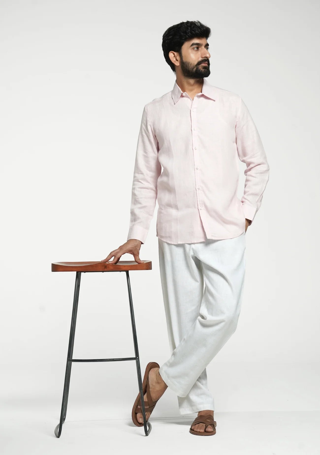 Men Blush Pink Pure Linen Full Sleeve Shirt