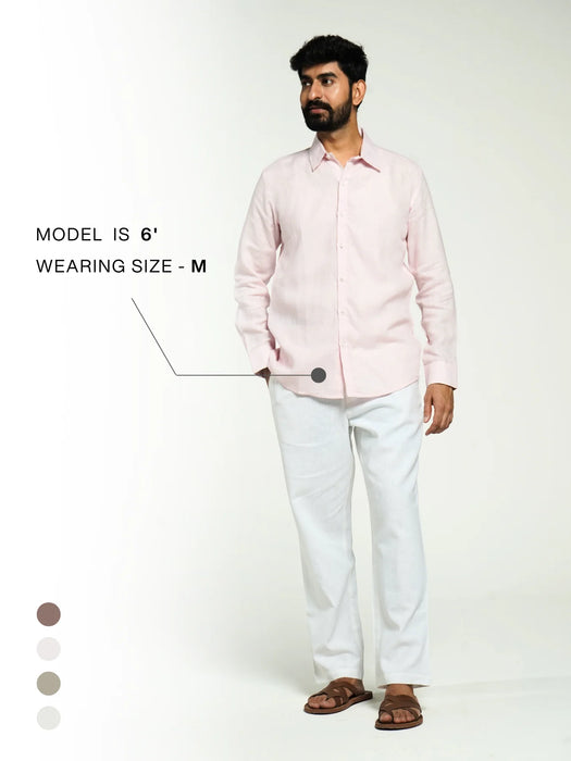 Men Blush Pink Pure Linen Full Sleeve Shirt