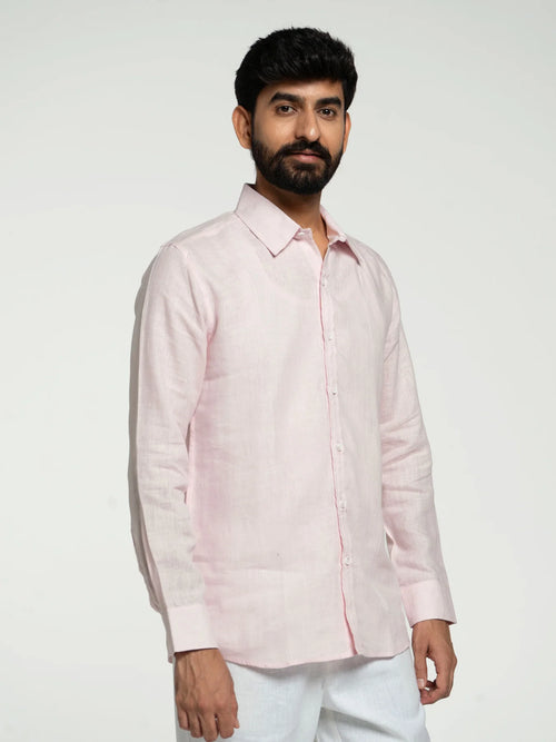 Men Blush Pink Pure Linen Full Sleeve Shirt