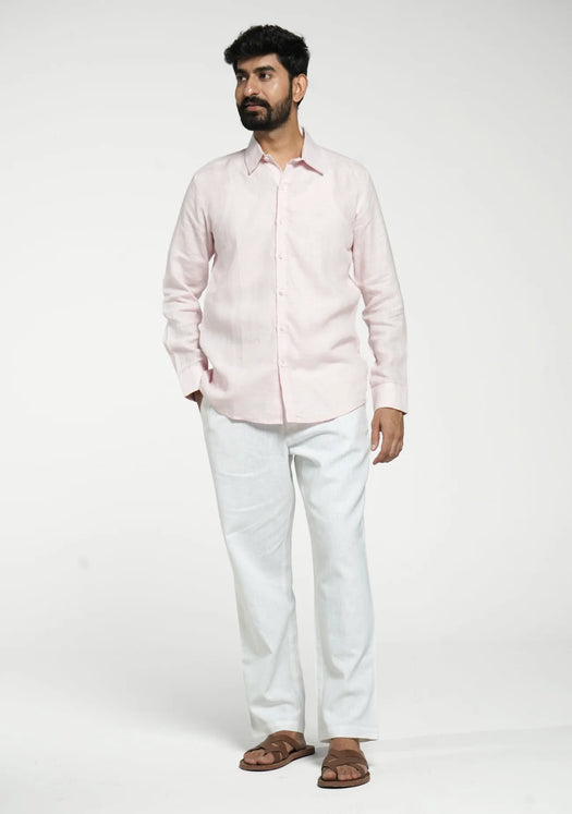 Men Blush Pink Pure Linen Full Sleeve Shirt