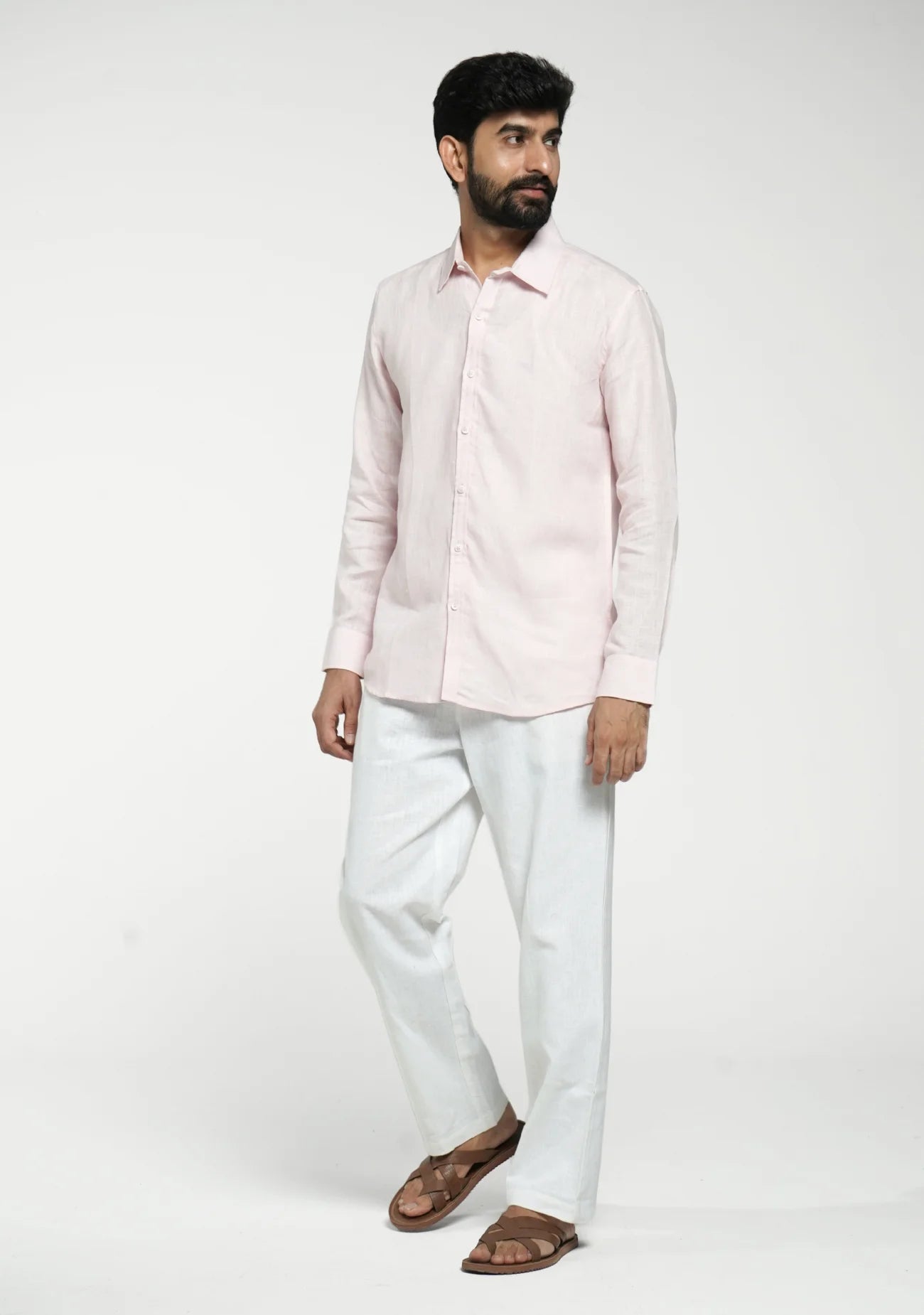 Men Blush Pink Pure Linen Full Sleeve Shirt