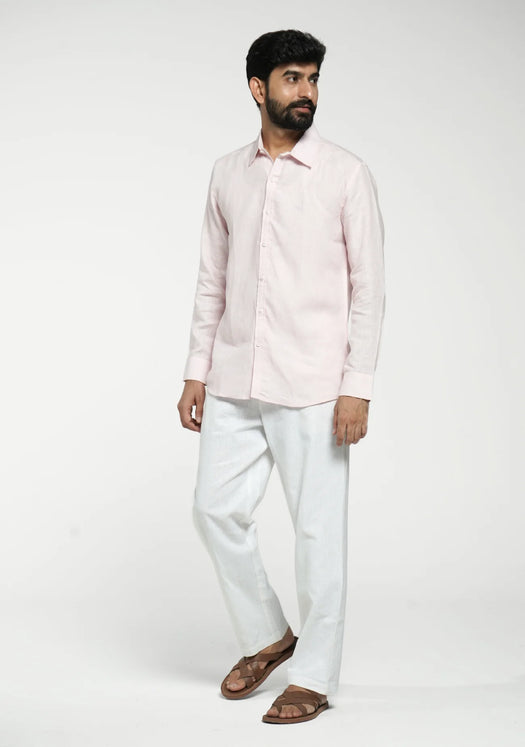 Men Blush Pink Pure Linen Full Sleeve Shirt