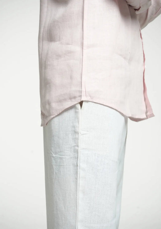 Men Blush Pink Pure Linen Full Sleeve Shirt