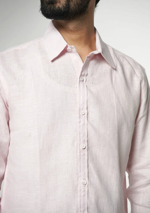 Men Blush Pink Pure Linen Full Sleeve Shirt