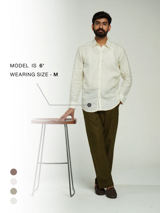Men Cream Pure Linen Full Sleeve Shirt