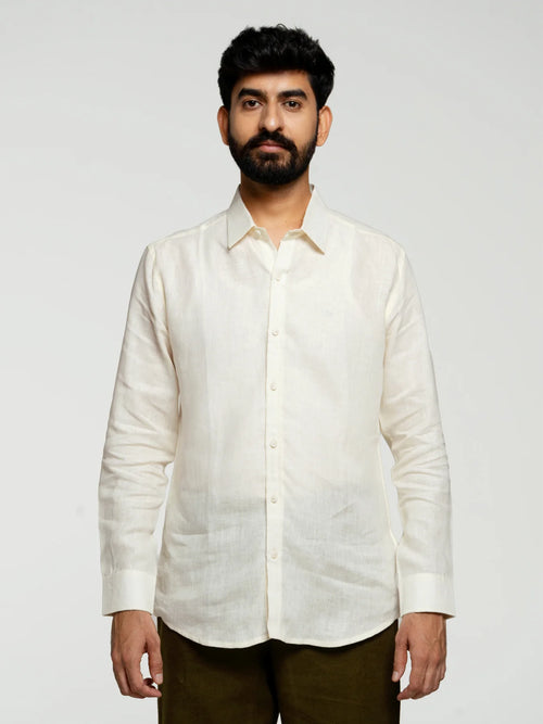Men Cream Pure Linen Full Sleeve Shirt