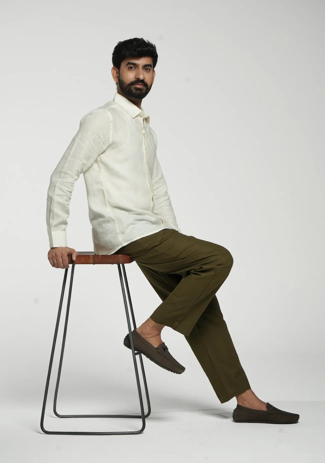 Men Cream Pure Linen Full Sleeve Shirt
