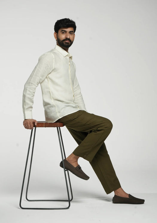 Men Cream Pure Linen Full Sleeve Shirt