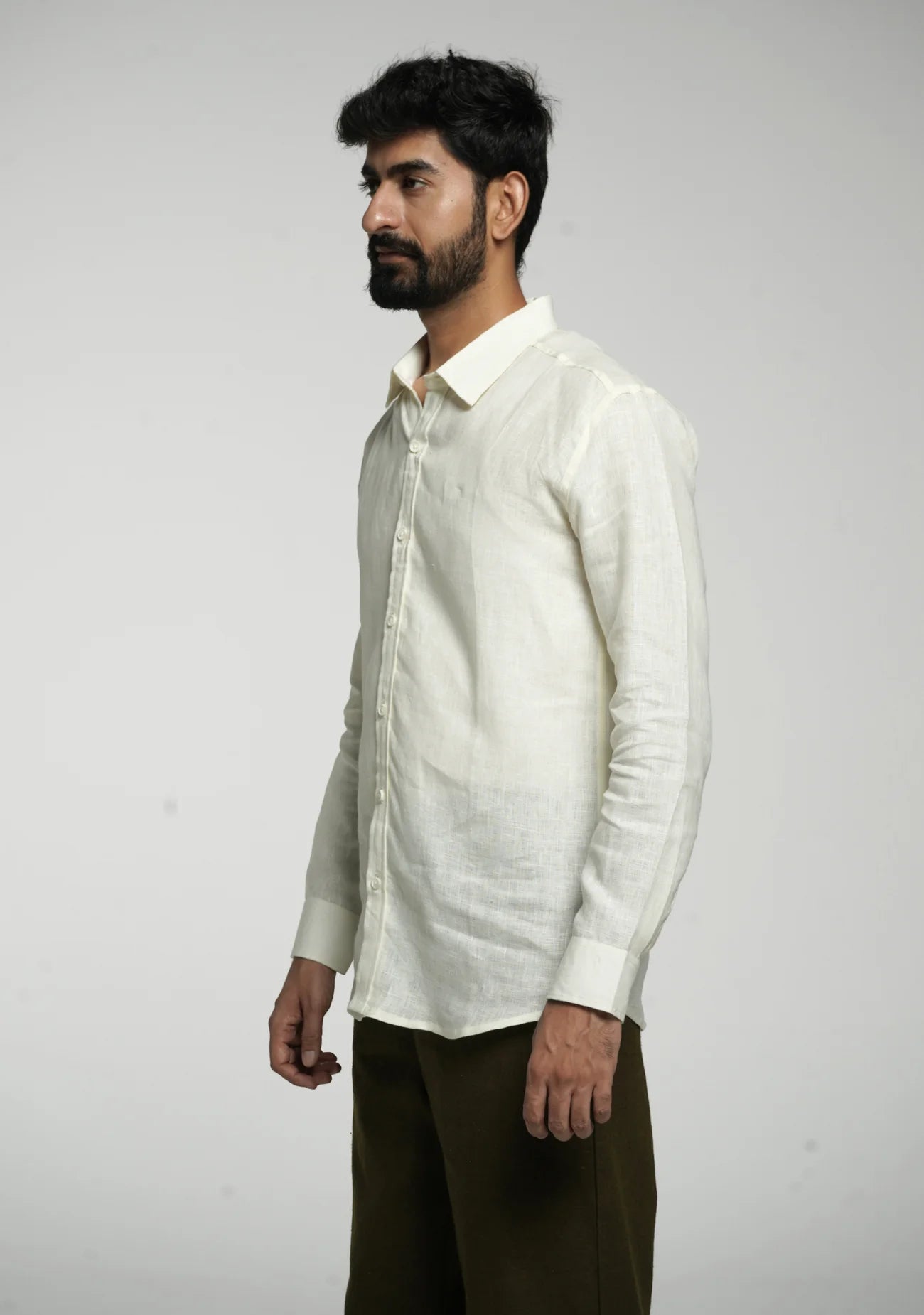 Men Cream Pure Linen Full Sleeve Shirt