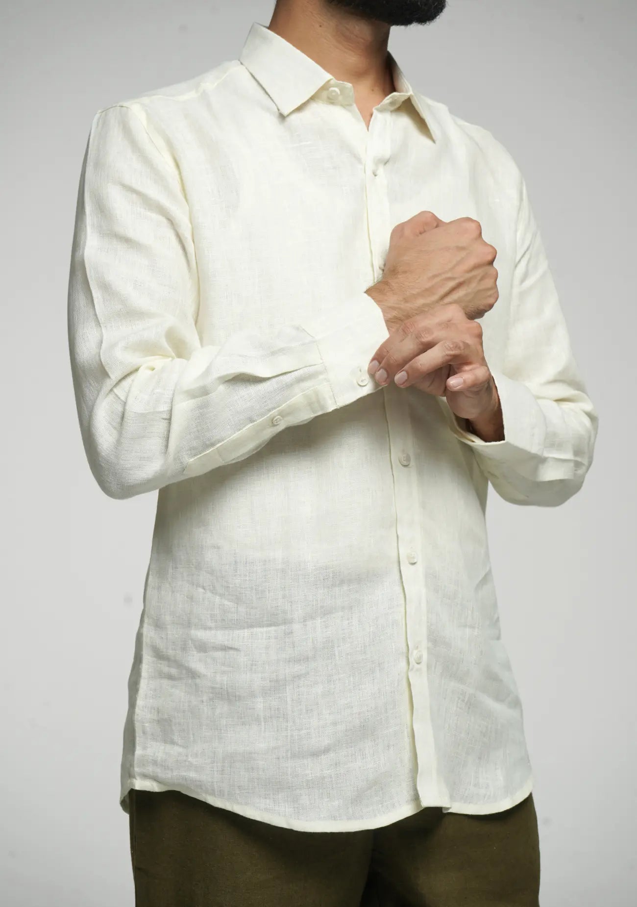 Men Cream Pure Linen Full Sleeve Shirt