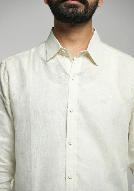 Men Cream Pure Linen Full Sleeve Shirt