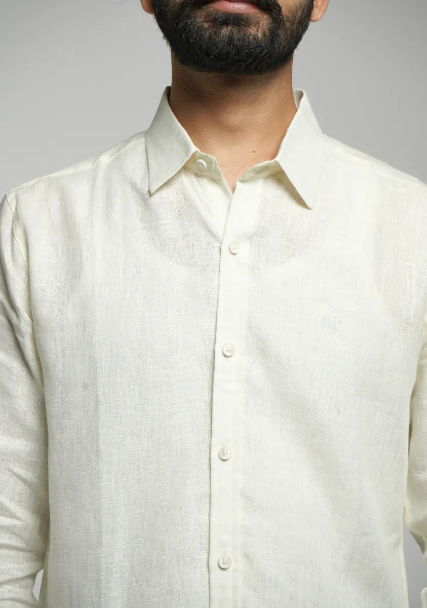 Men Cream Pure Linen Full Sleeve Shirt