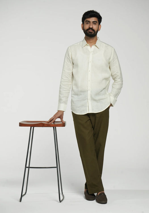 Men Cream Pure Linen Full Sleeve Shirt