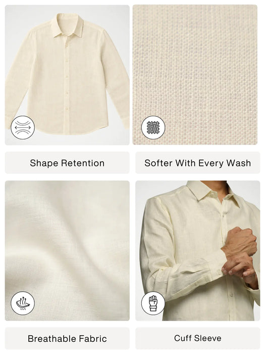 Men Cream Pure Linen Full Sleeve Shirt