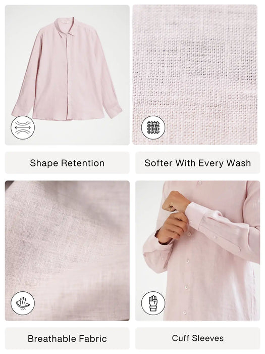 Men Light Pink Pure Linen Full Sleeve Shirt