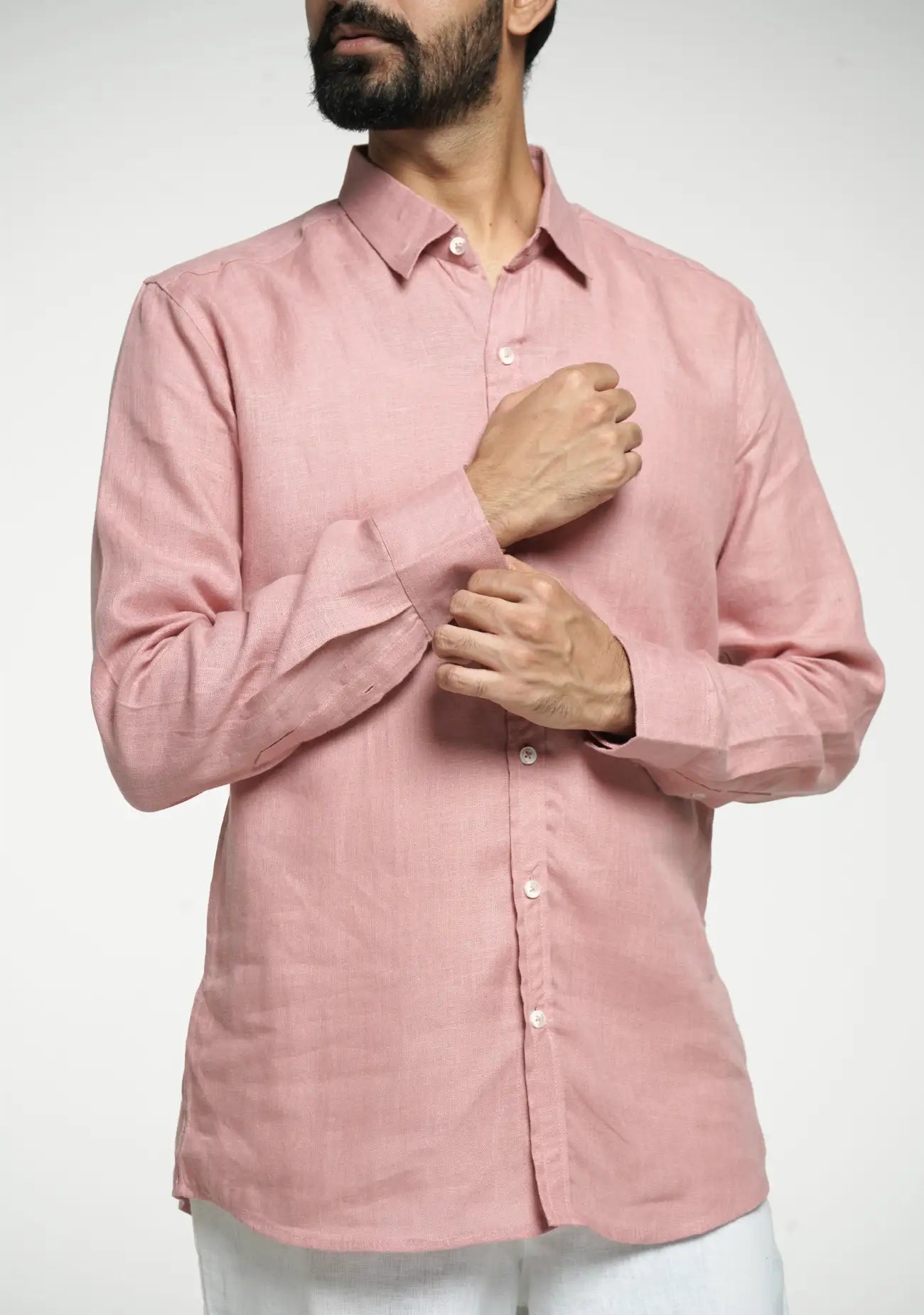 Men Rose Taupe Pure Linen Full Sleeve Shirt