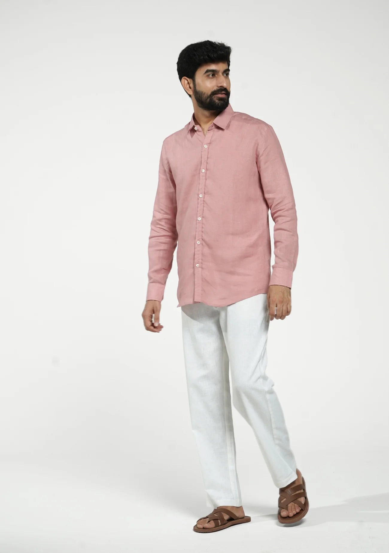 Men Rose Taupe Pure Linen Full Sleeve Shirt