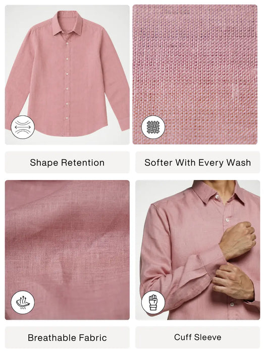 Men Rose Taupe Pure Linen Full Sleeve Shirt