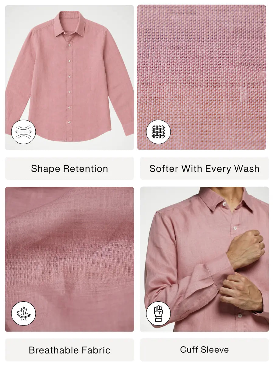 Men Rose Taupe Pure Linen Full Sleeve Shirt