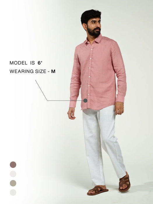 Men Rose Taupe Pure Linen Full Sleeve Shirt