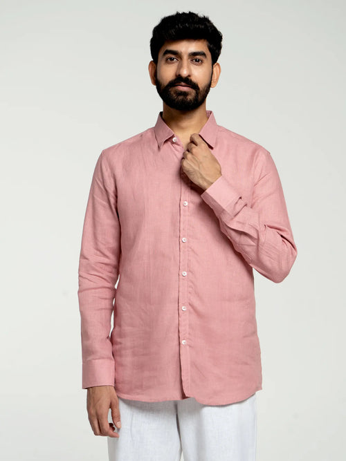 Men Rose Taupe Pure Linen Full Sleeve Shirt