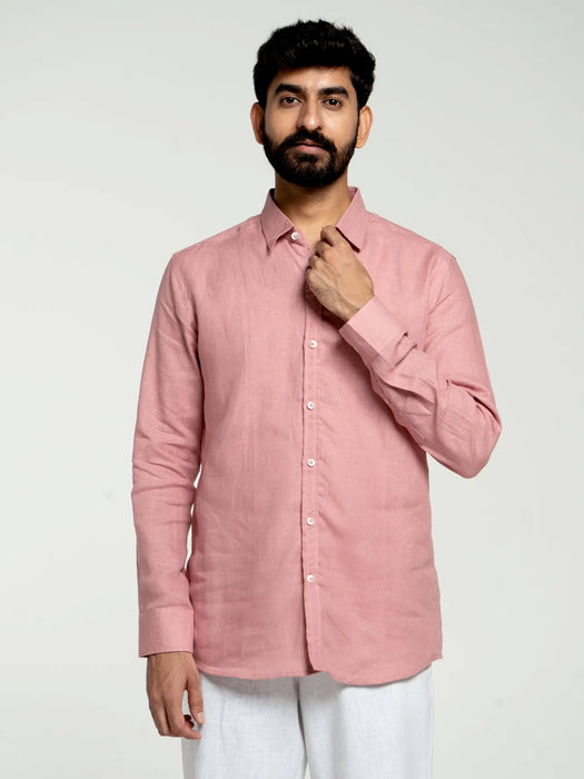 Men Rose Taupe Pure Linen Full Sleeve Shirt