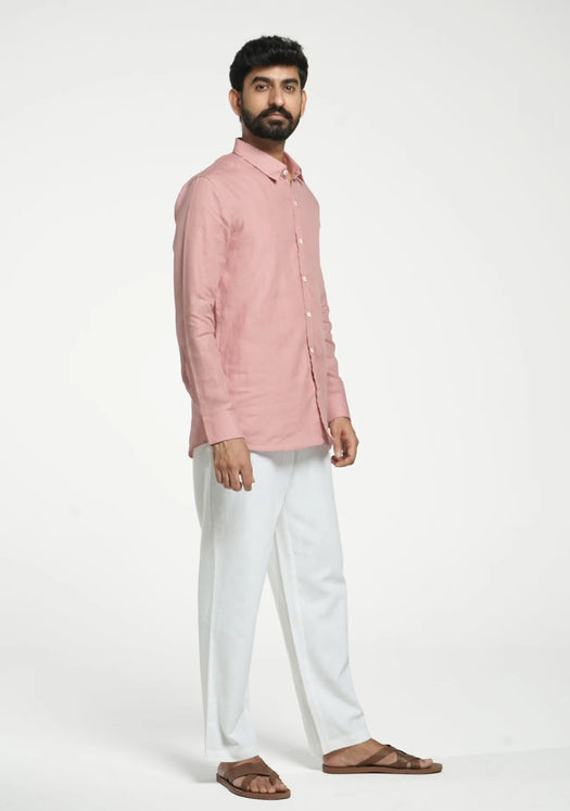 Men Rose Taupe Pure Linen Full Sleeve Shirt