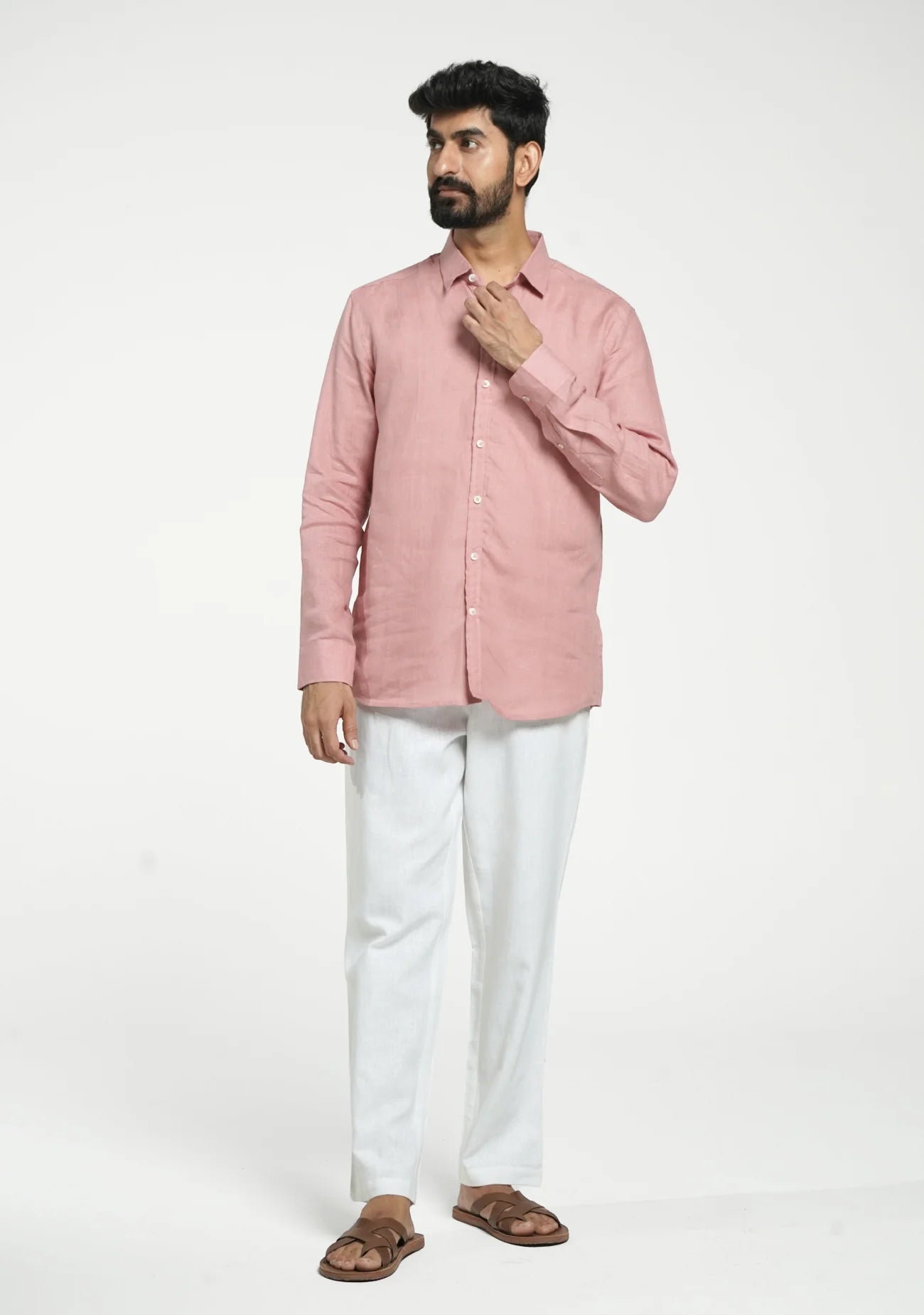 Men Rose Taupe Pure Linen Full Sleeve Shirt