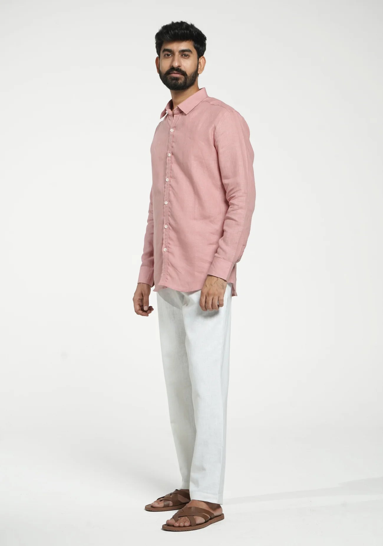 Men Rose Taupe Pure Linen Full Sleeve Shirt