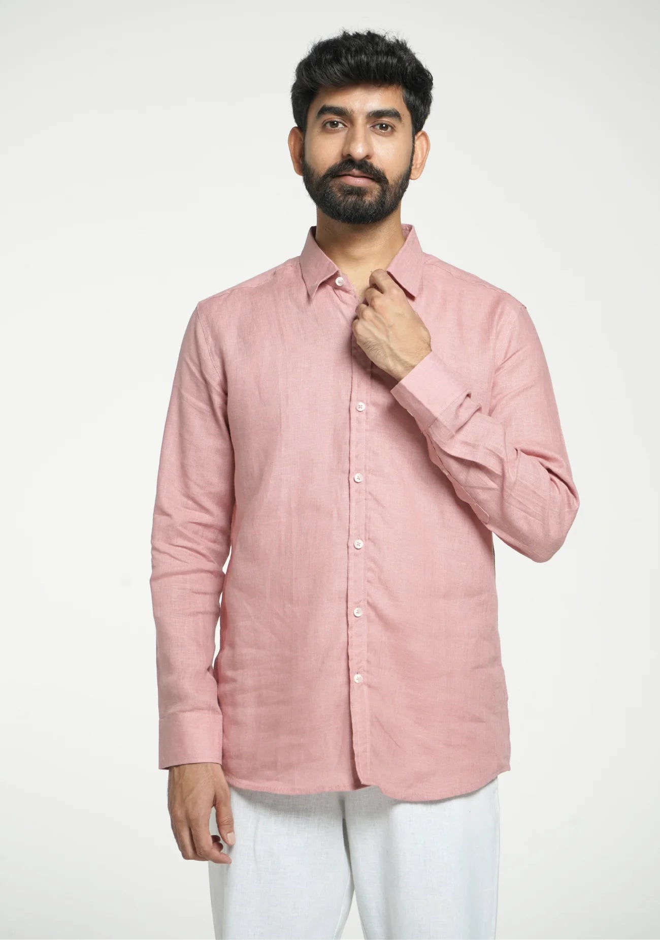 Men Rose Taupe Pure Linen Full Sleeve Shirt