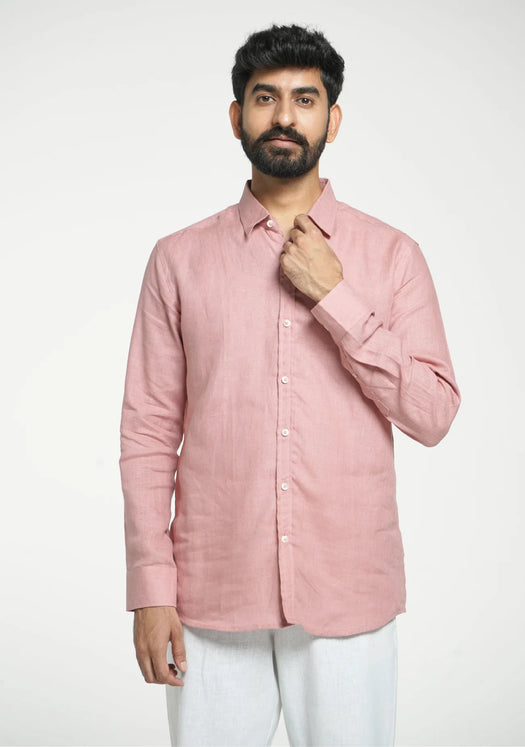 Men Rose Taupe Pure Linen Full Sleeve Shirt