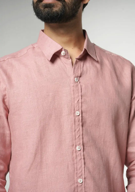Men Rose Taupe Pure Linen Full Sleeve Shirt