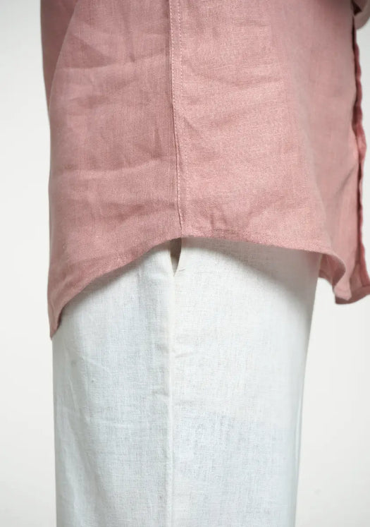 Men Rose Taupe Pure Linen Full Sleeve Shirt
