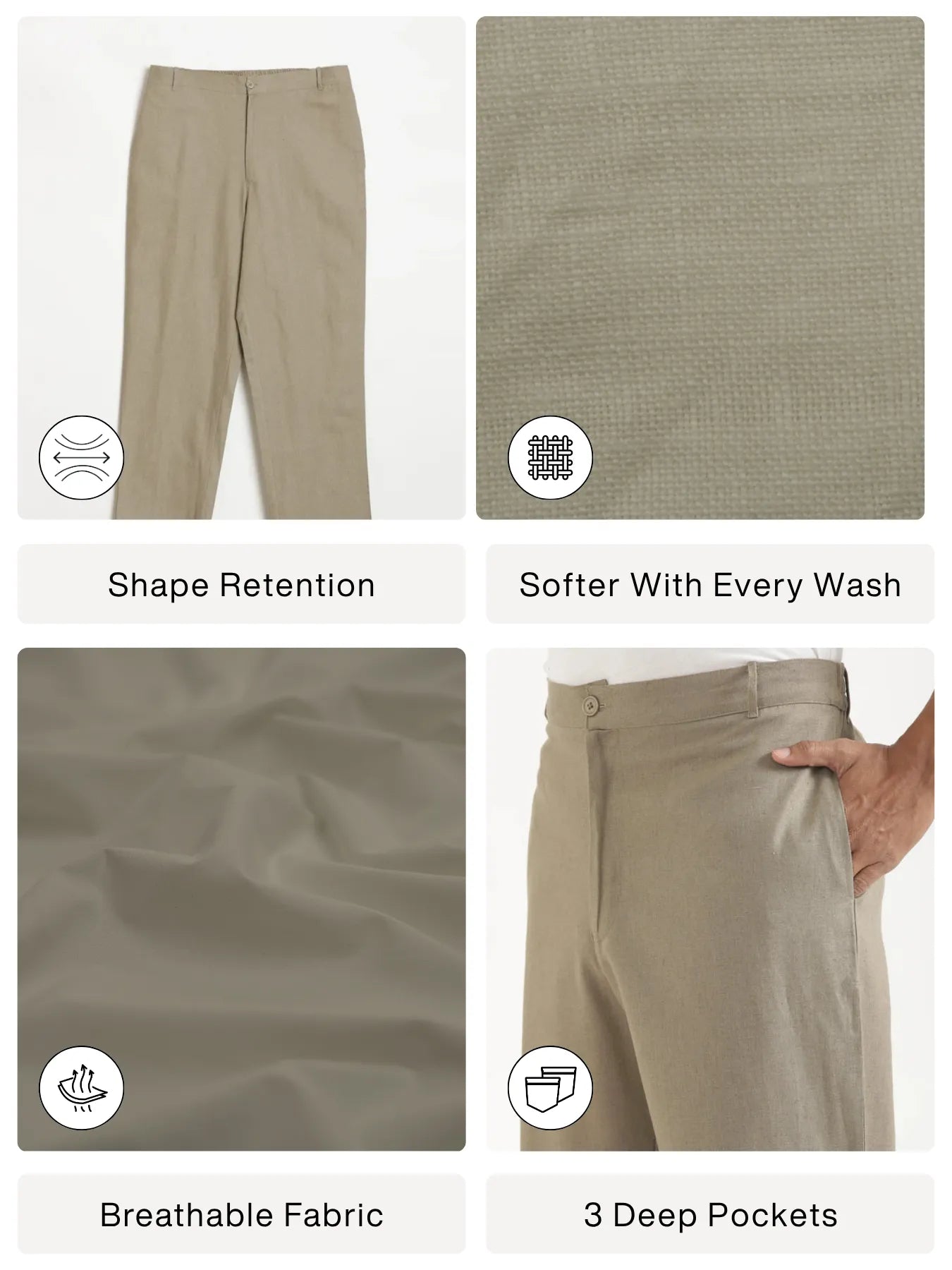 Men Khakhi Linen Blend Straight Pant