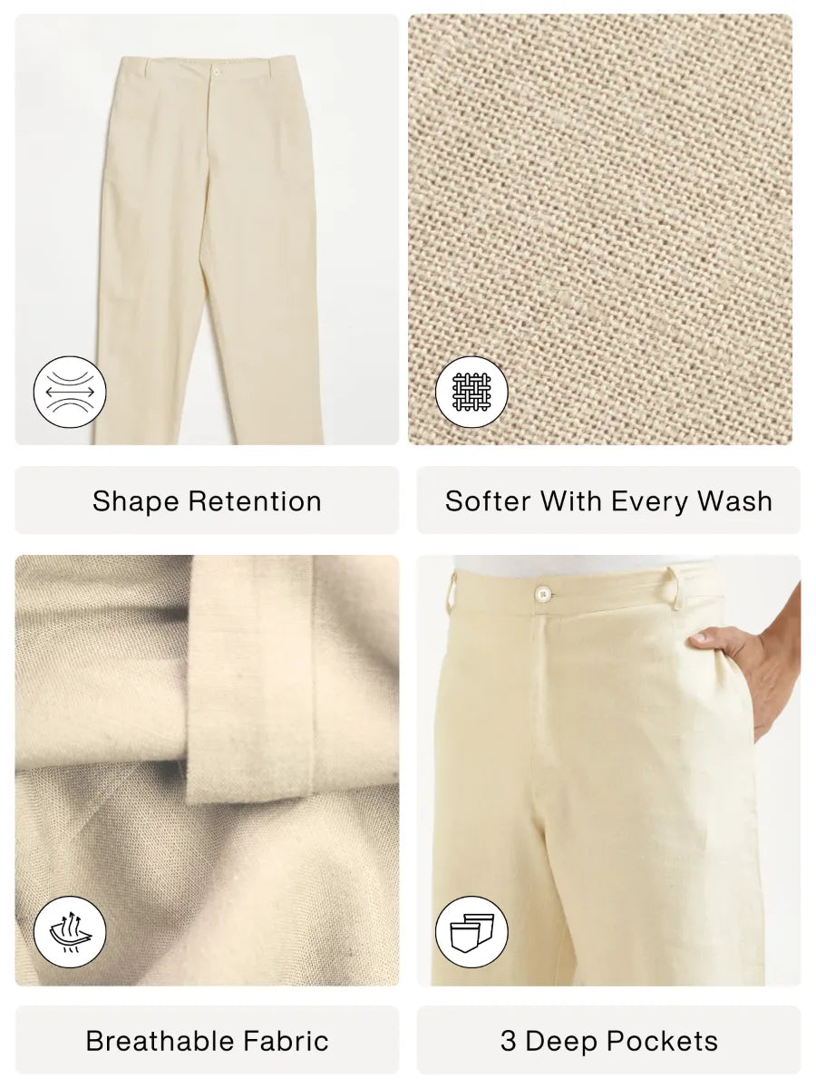 Men Beige Linen Blend Straight Pant