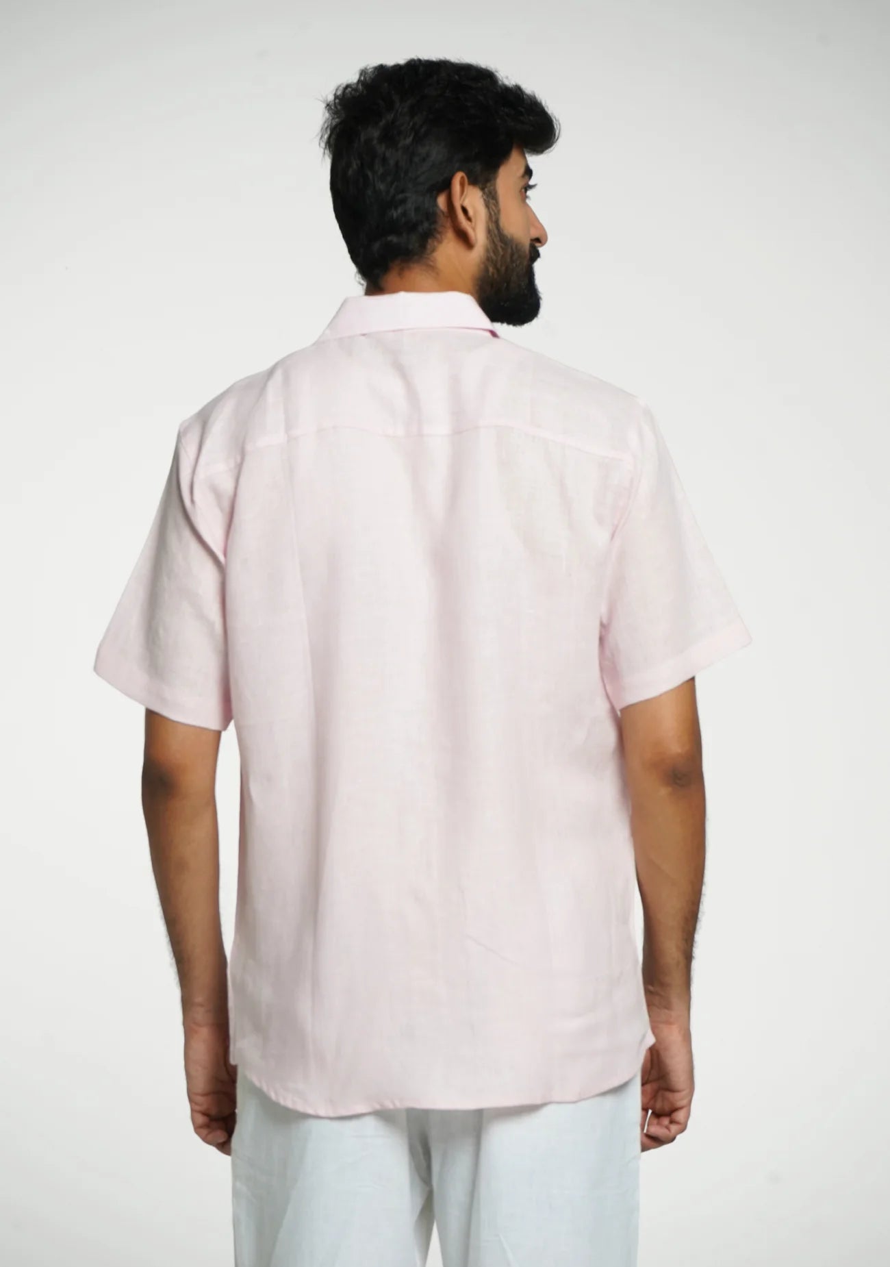 Men Blush Pink Pure Linen Short Sleeve Shirt