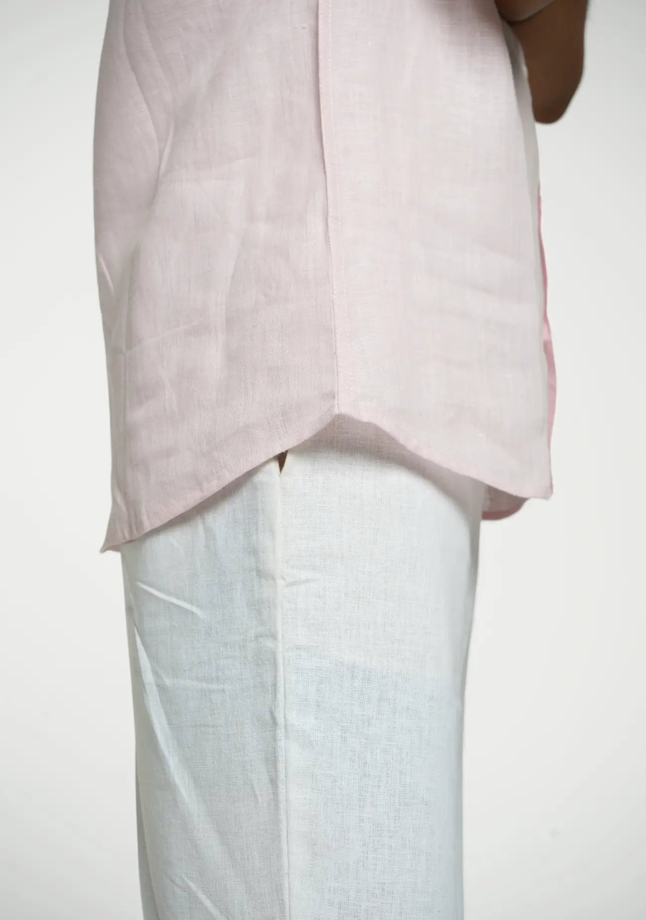 Men Blush Pink Pure Linen Short Sleeve Shirt