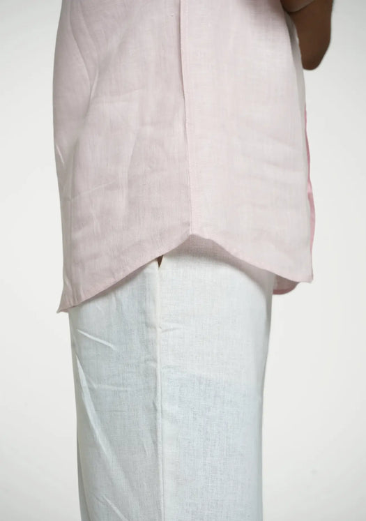 Men Blush Pink Pure Linen Short Sleeve Shirt